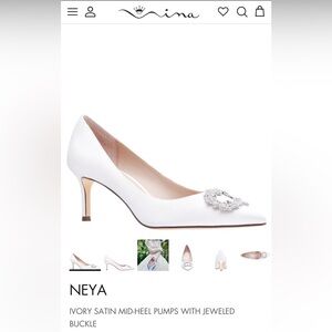 NWT Nina Neya White Satin Embellished Heels, size 8.5 wide